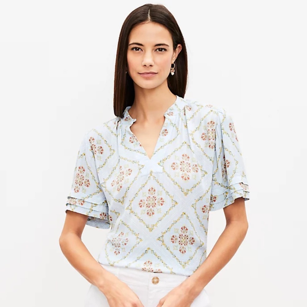 Loft Petite Tuilerie Pleated Cuff Top - NWT XS